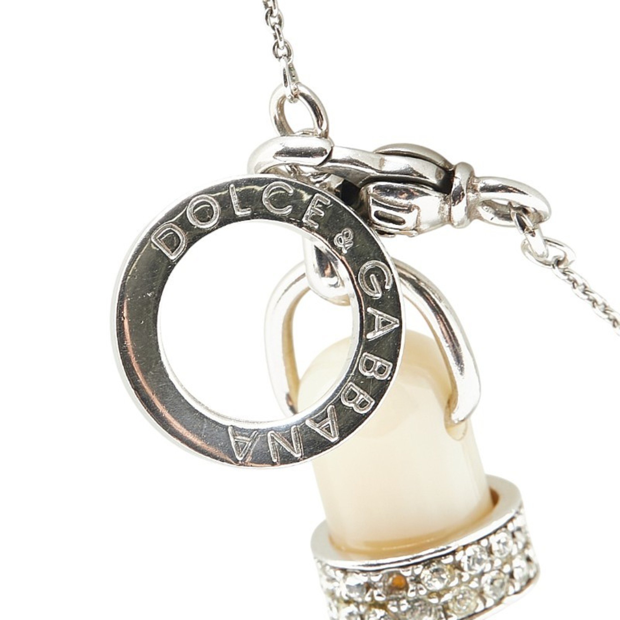 Dolce & Gabbana Ring, Corno Design, Rhinestone Necklace, Silver Metal, Men's DOLCE&GABBANA