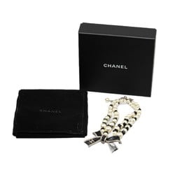 Chanel ribbon motif Coco mark rhinestone necklace silver black fake pearl metal women's CHANEL