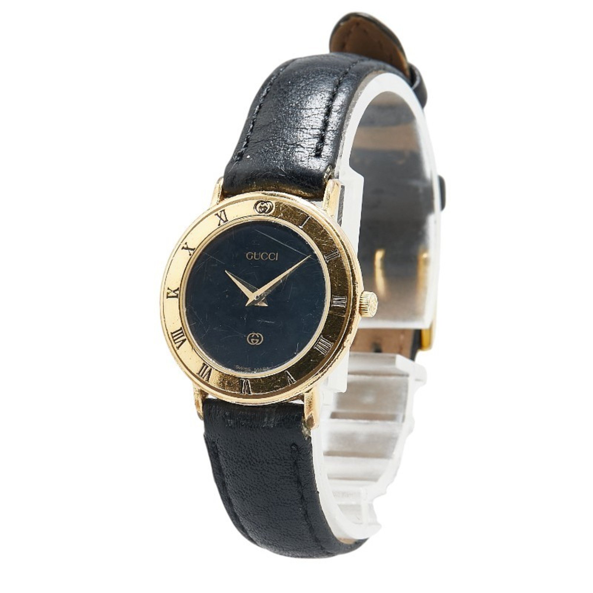 Gucci Watch 3000L Quartz Black Dial Leather Ladies GUCCI