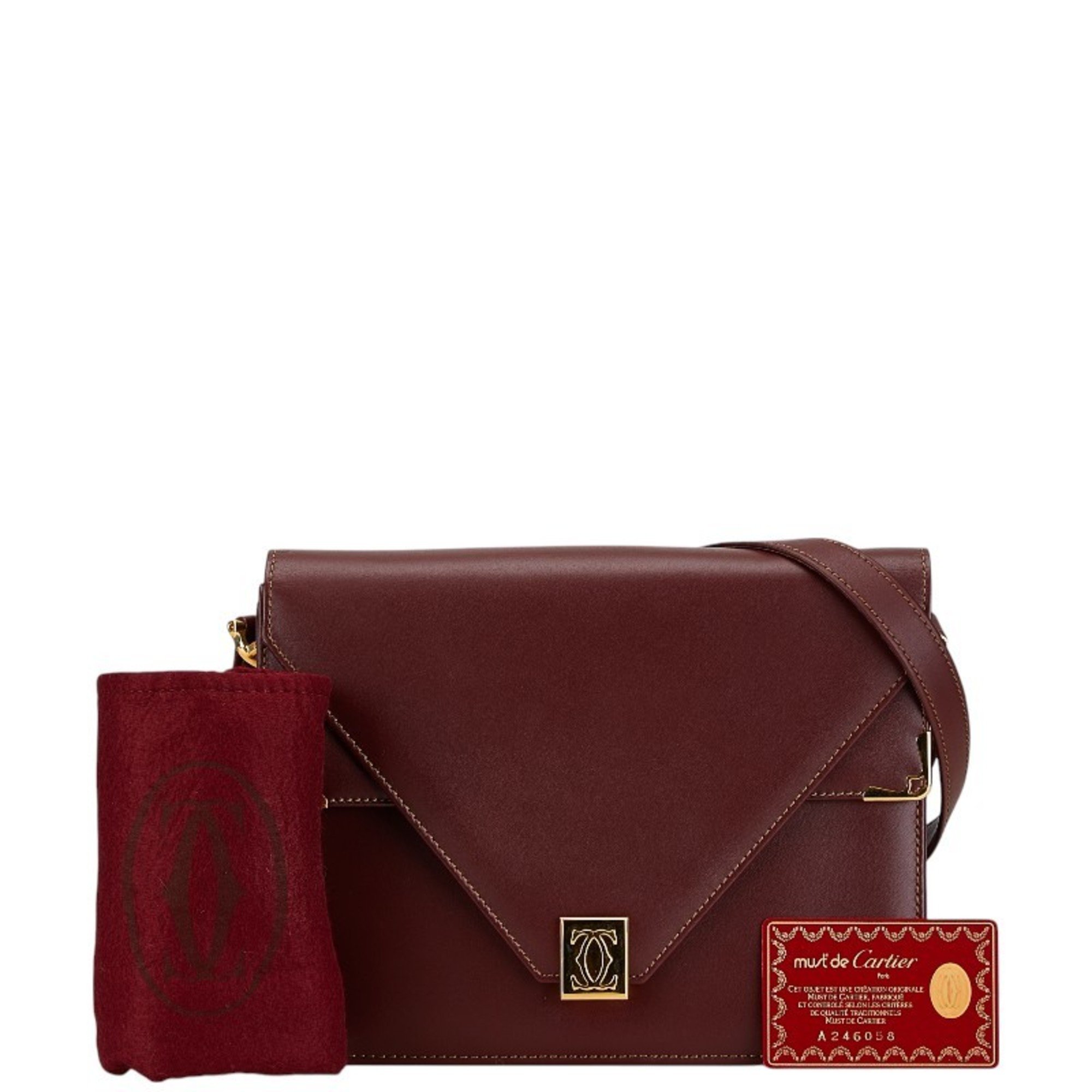 Cartier Must de Shoulder Bag Wine Red Leather Women's CARTIER