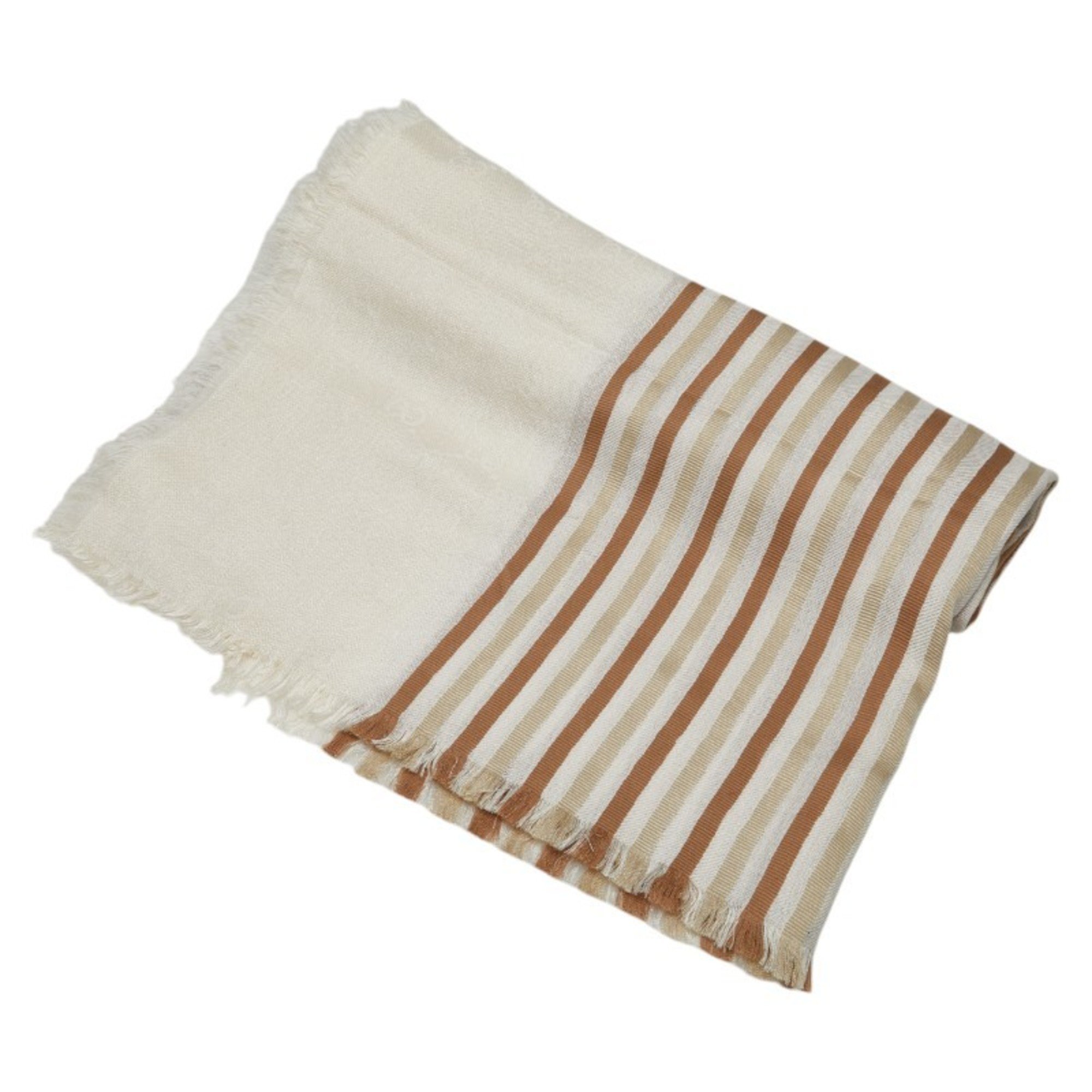 Gucci GG Stripe Scarf Large Stole Beige Brown Wool Women's GUCCI