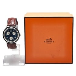 Hermes Clipper Chrono Watch CL1.910 Quartz Navy Dial Stainless Steel Leather Men's HERMES