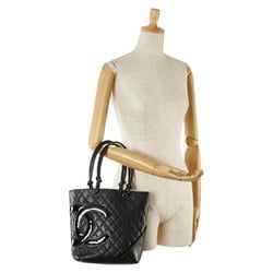 CHANEL Cambon Line Coco Mark Quilted Tote Bag Black Lambskin Patent Leather Women's