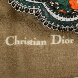 Christian Dior Dior Flower Motif Large Scarf Stole Khaki Red Multicolor Wool Women's