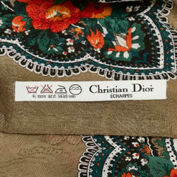 Christian Dior Dior Flower Motif Large Scarf Stole Khaki Red Multicolor Wool Women's