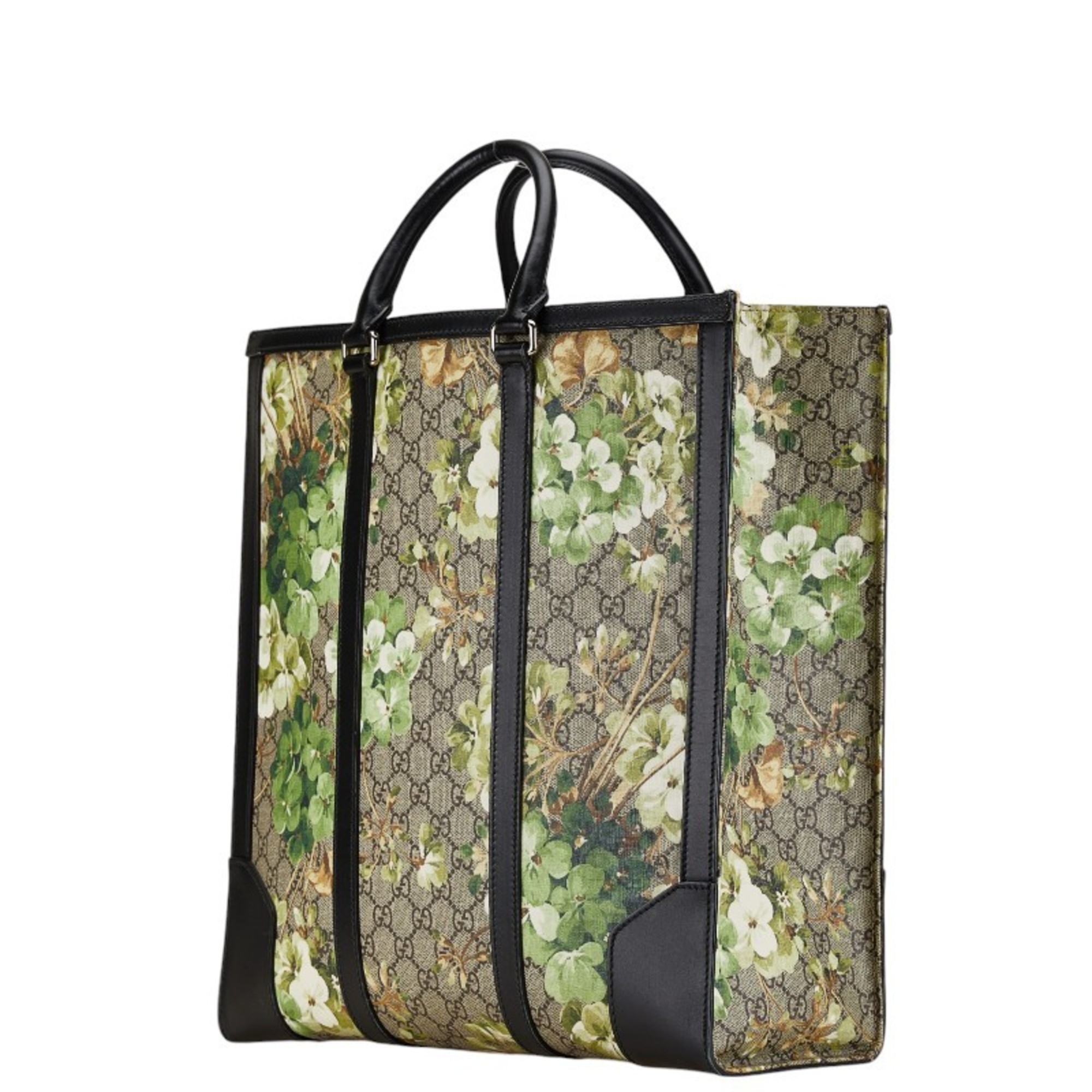 Gucci GG Blooms Flower Motif Tote Bag Handbag Shoulder 406387 Beige Black Green PVC Leather Women's GUCCI