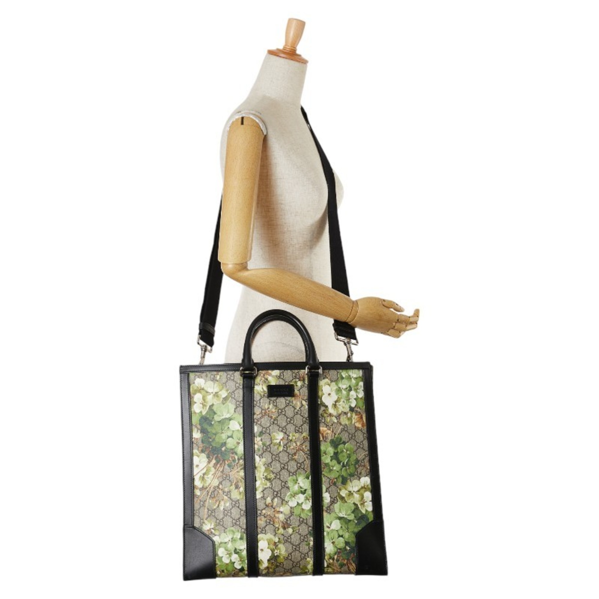 Gucci GG Blooms Flower Motif Tote Bag Handbag Shoulder 406387 Beige Black Green PVC Leather Women's GUCCI