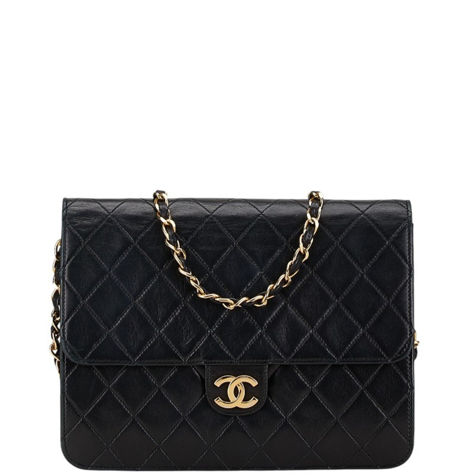 Chanel Matelasse Coco Mark Chain Shoulder Bag Black Lambskin Women's CHANEL