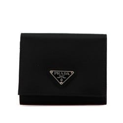 Prada Triangle Plate Tri-fold Wallet Black Leather Nylon Women's PRADA