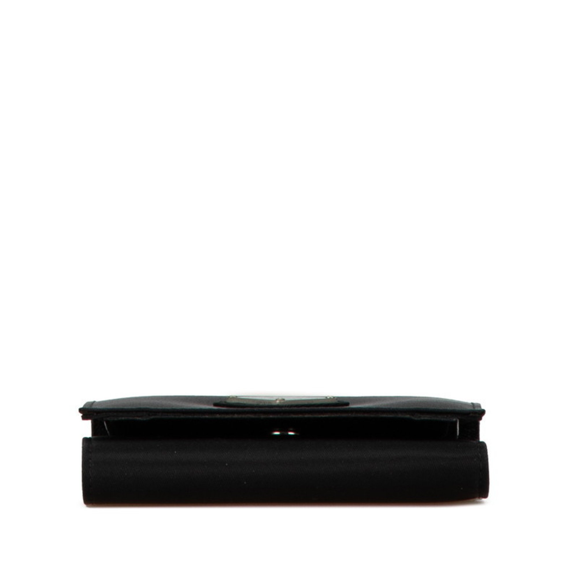 Prada Triangle Plate Tri-fold Wallet Black Leather Nylon Women's PRADA