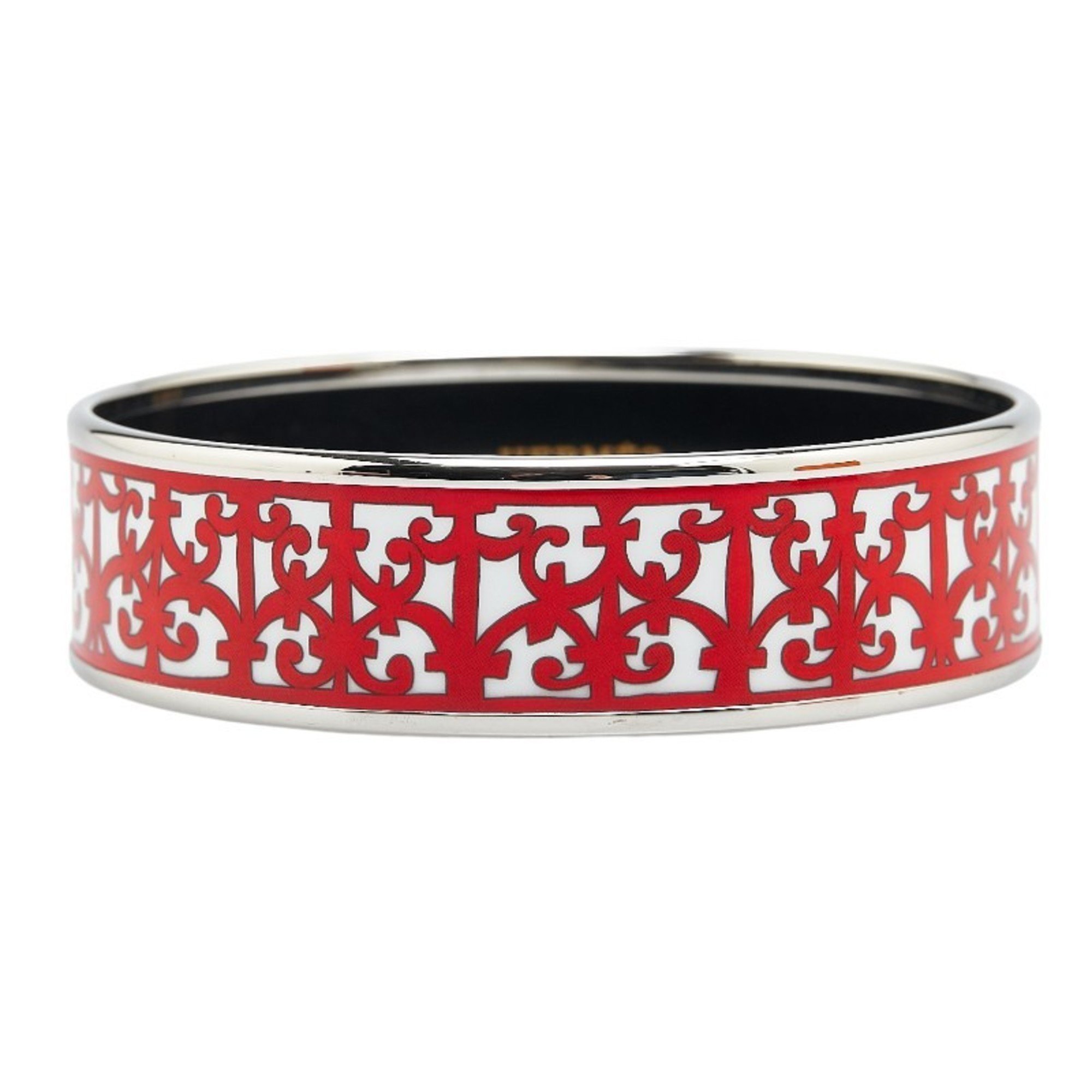 Hermes enamel GM cloisonné bangle silver white red metal women's HERMES