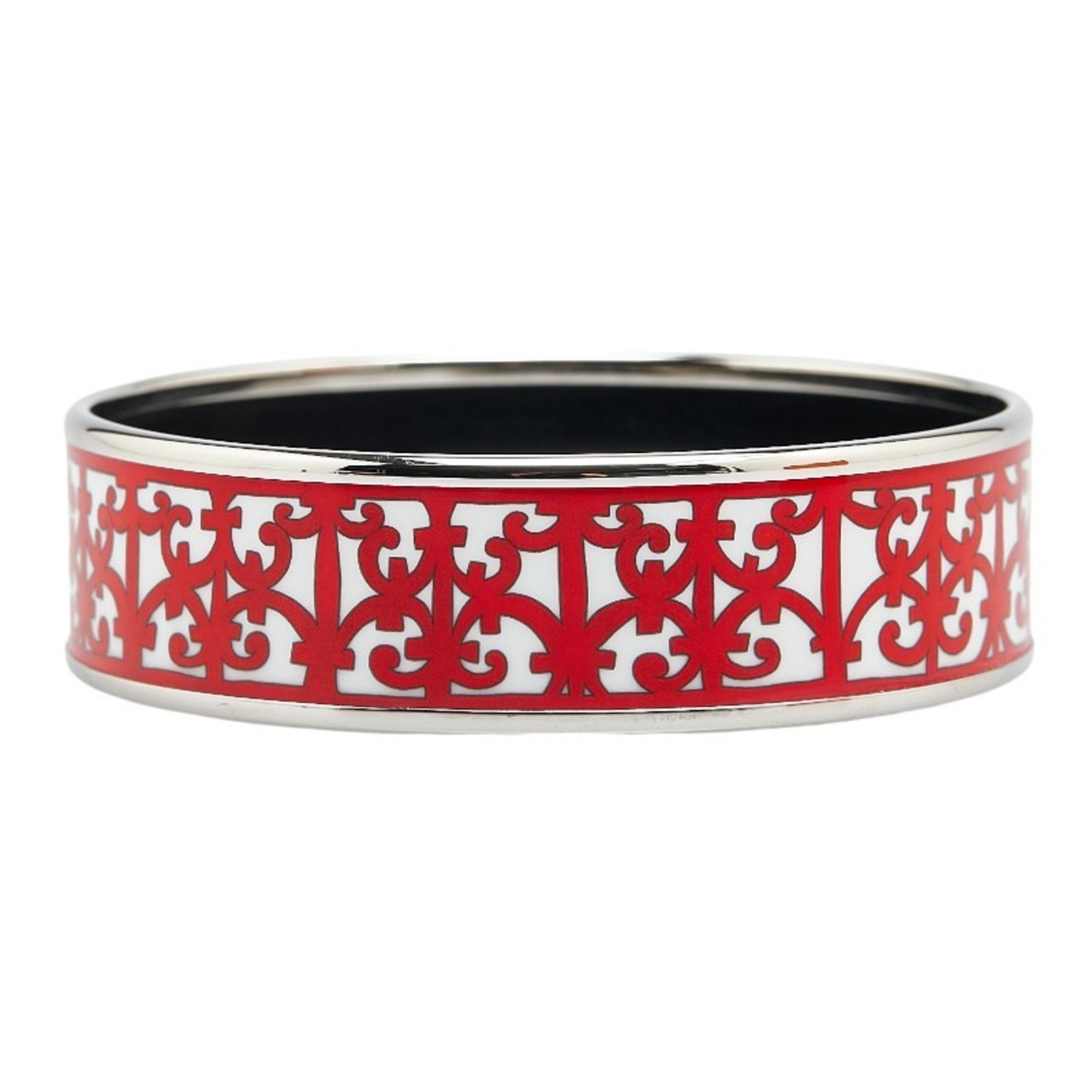 Hermes enamel GM cloisonné bangle silver white red metal women's HERMES