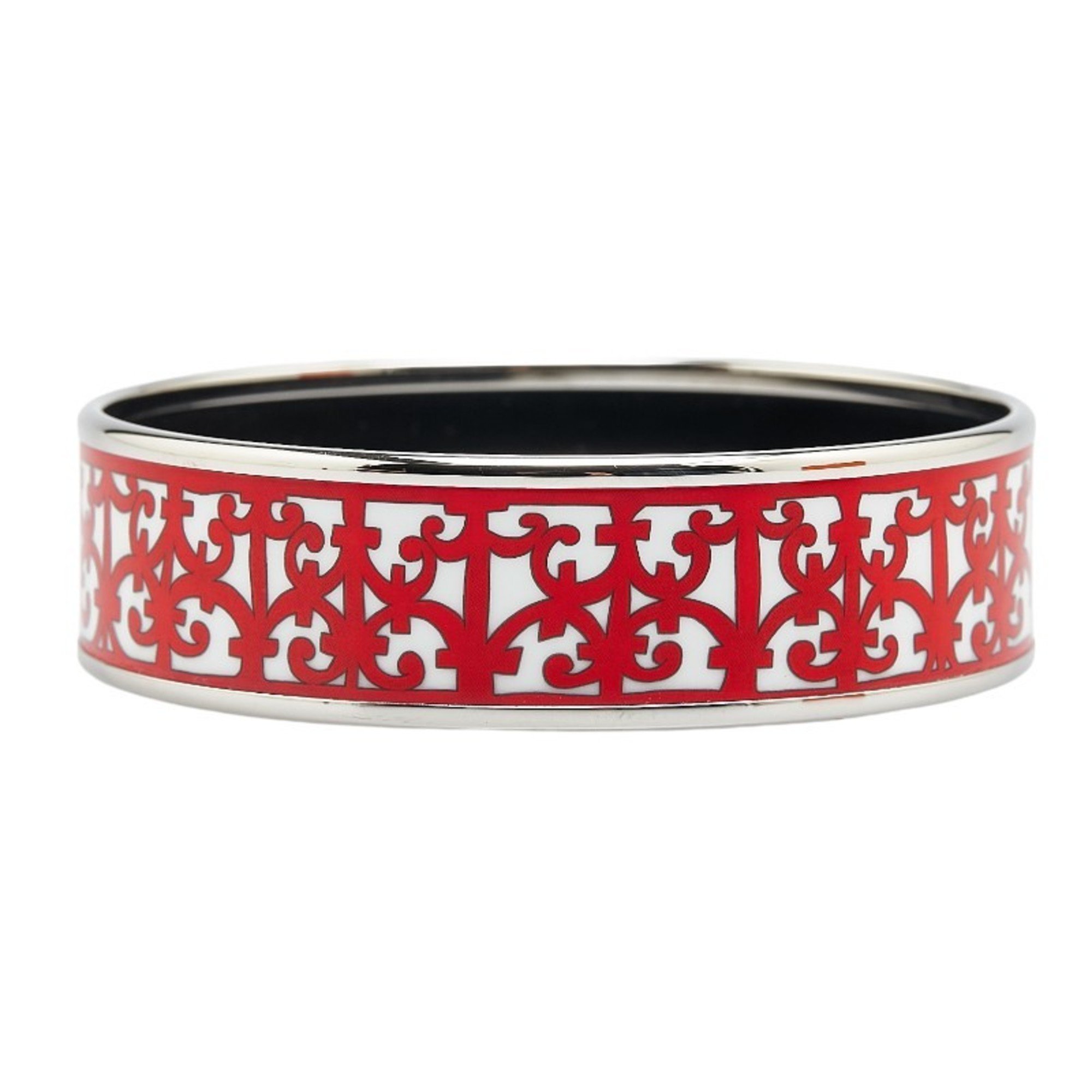 Hermes enamel GM cloisonné bangle silver white red metal women's HERMES