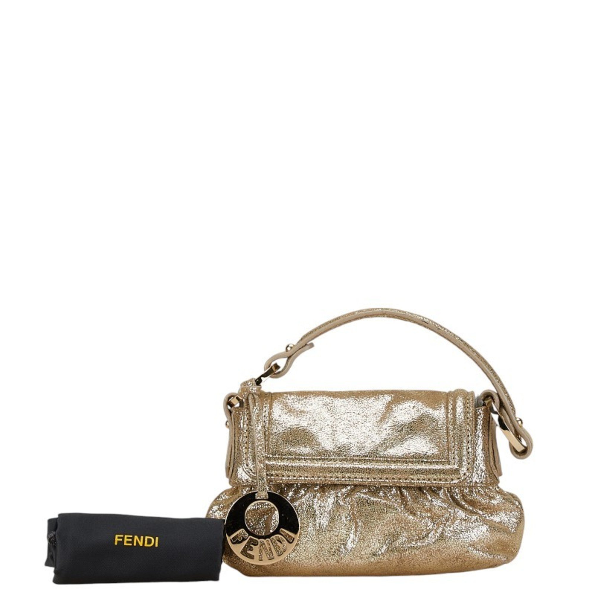 FENDI Chef Bag Handbag 8BK037 Gold Leather Women's