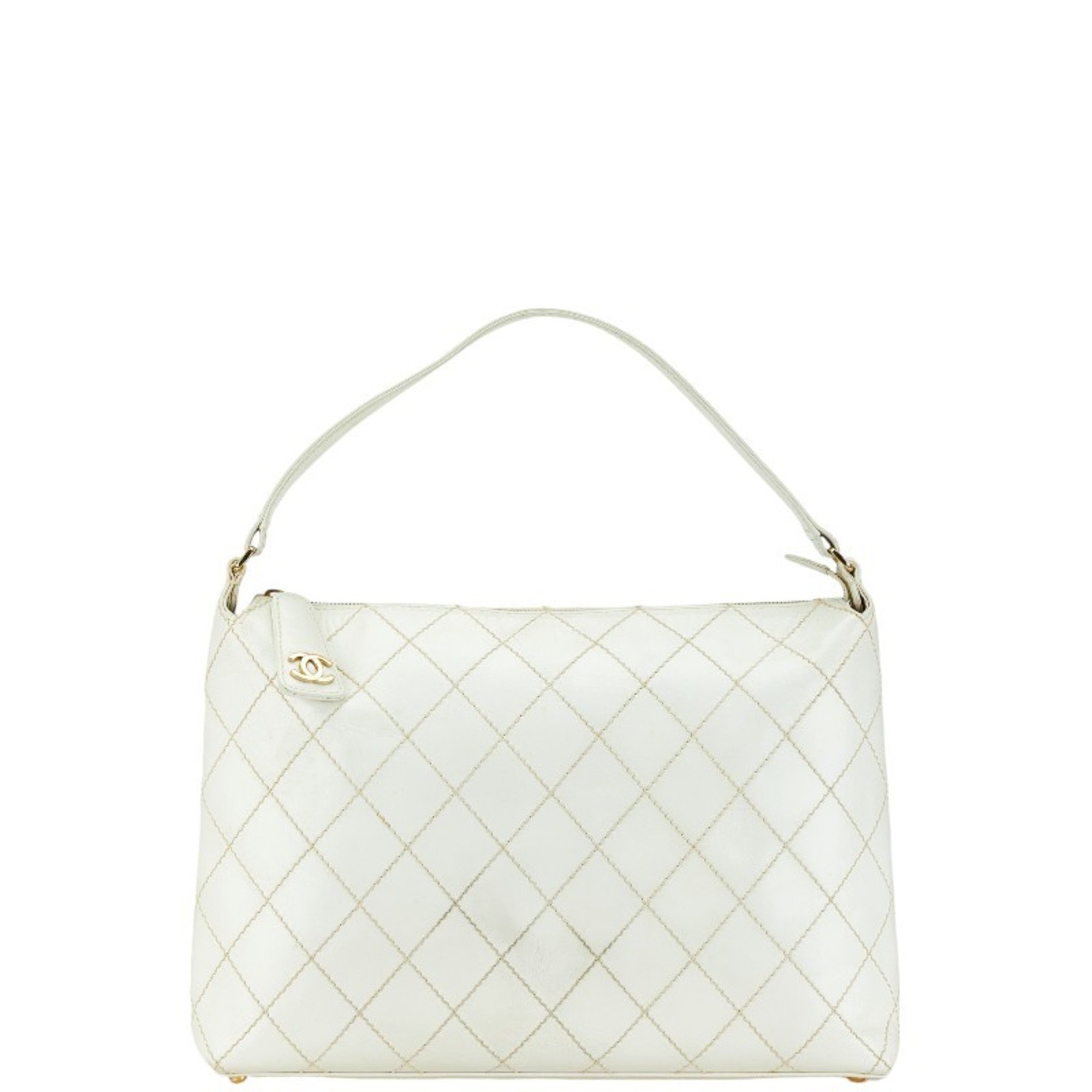 Chanel Matelasse Wild Stitch Coco Mark Bag Handbag White Lambskin Women's CHANEL