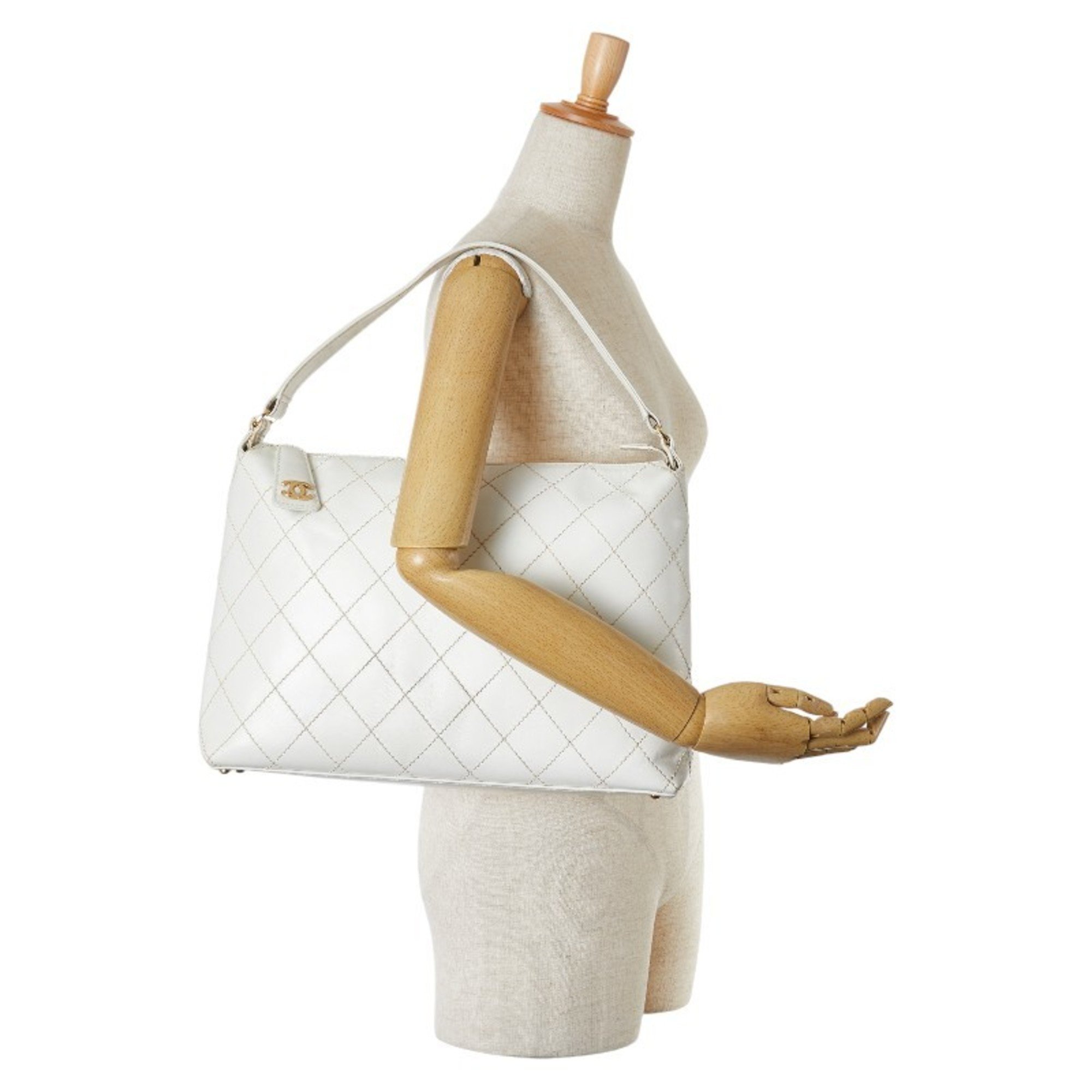 Chanel Matelasse Wild Stitch Coco Mark Bag Handbag White Lambskin Women's CHANEL