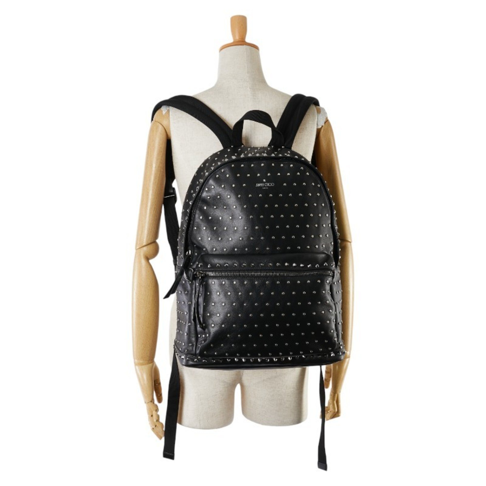 Jimmy Choo Studded Backpack Black Silver Leather Women's JIMMY CHOO