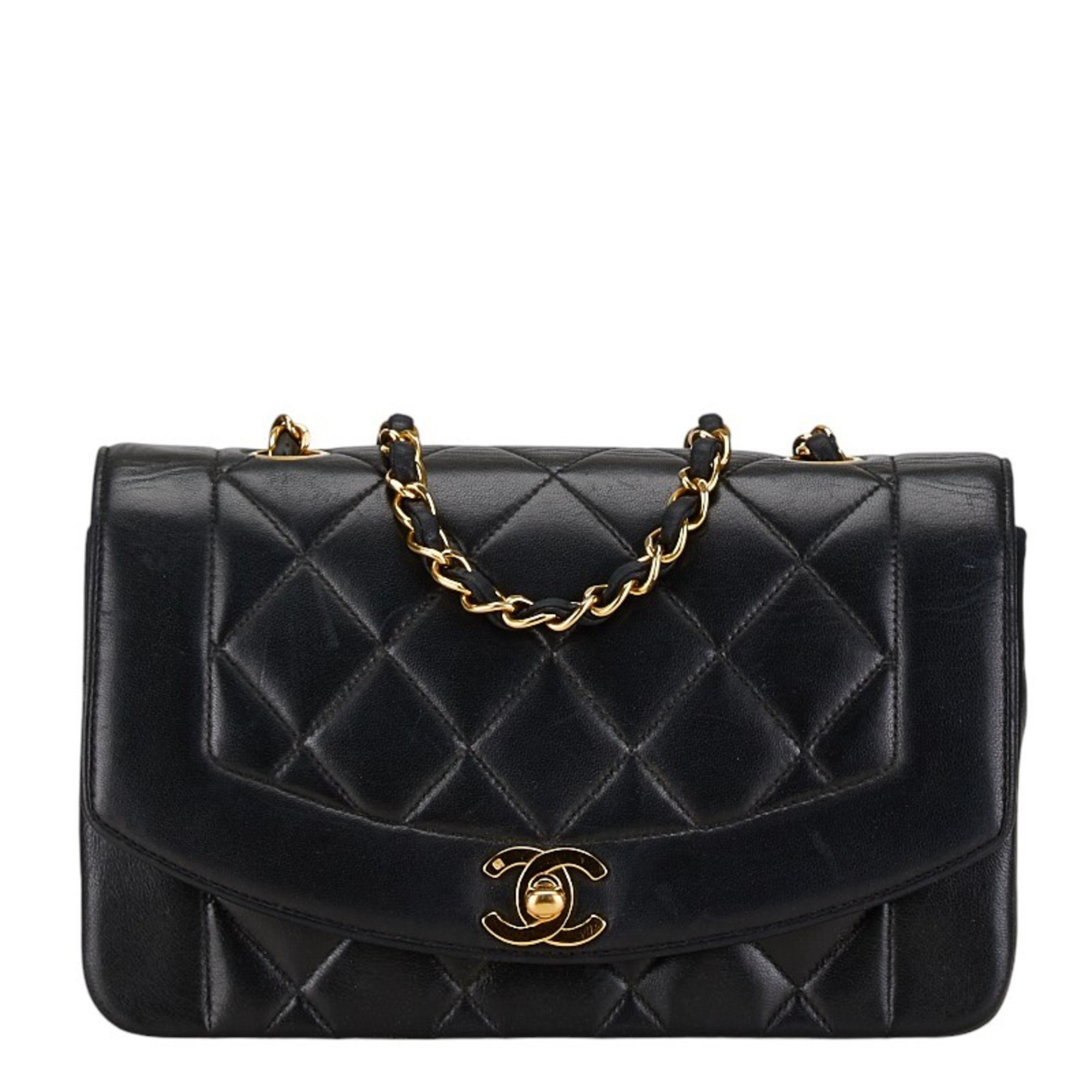 Chanel Matelasse Diana 23 Coco Mark Chain Shoulder Bag Black Lambskin Women's CHANEL