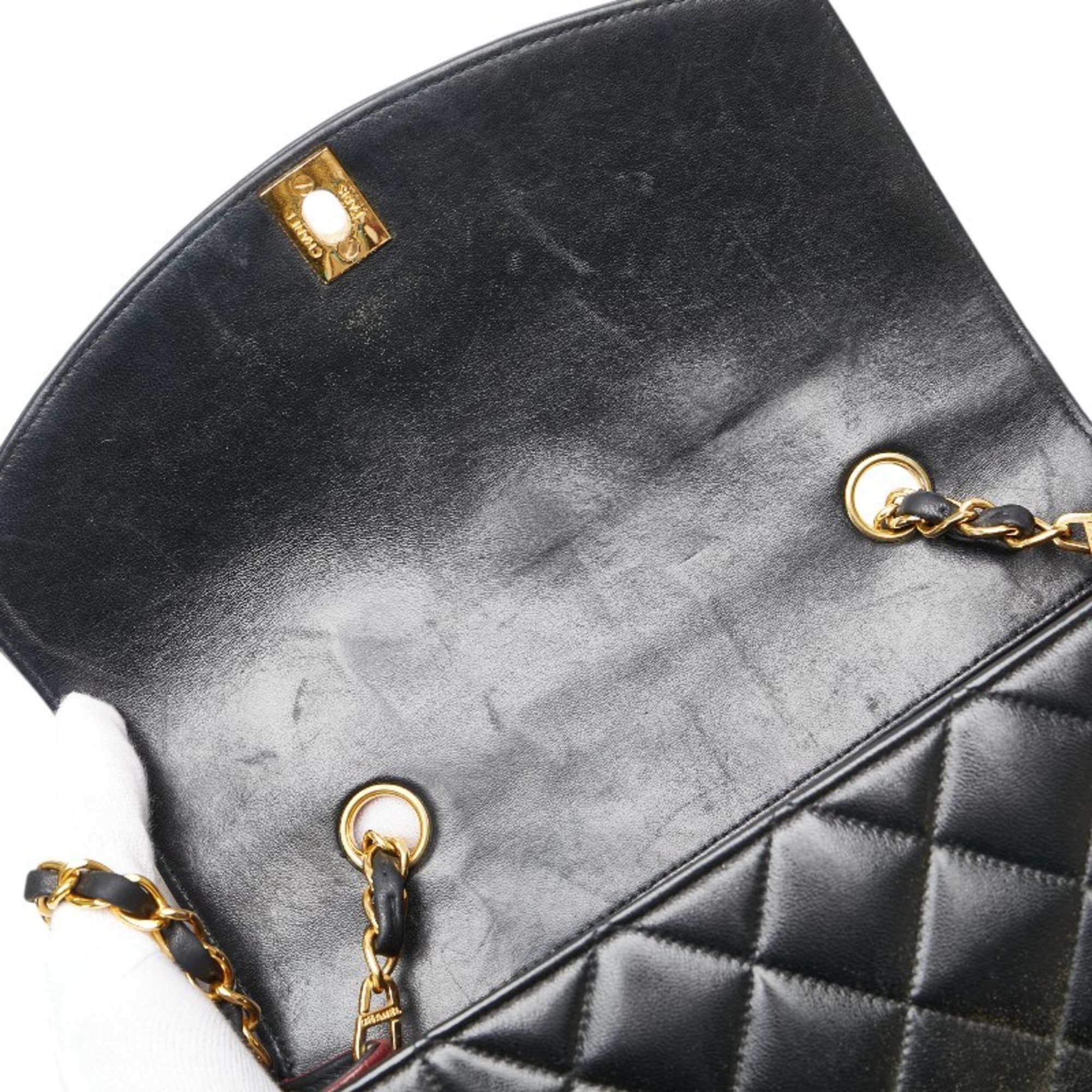 Chanel Matelasse Diana 23 Coco Mark Chain Shoulder Bag Black Lambskin Women's CHANEL