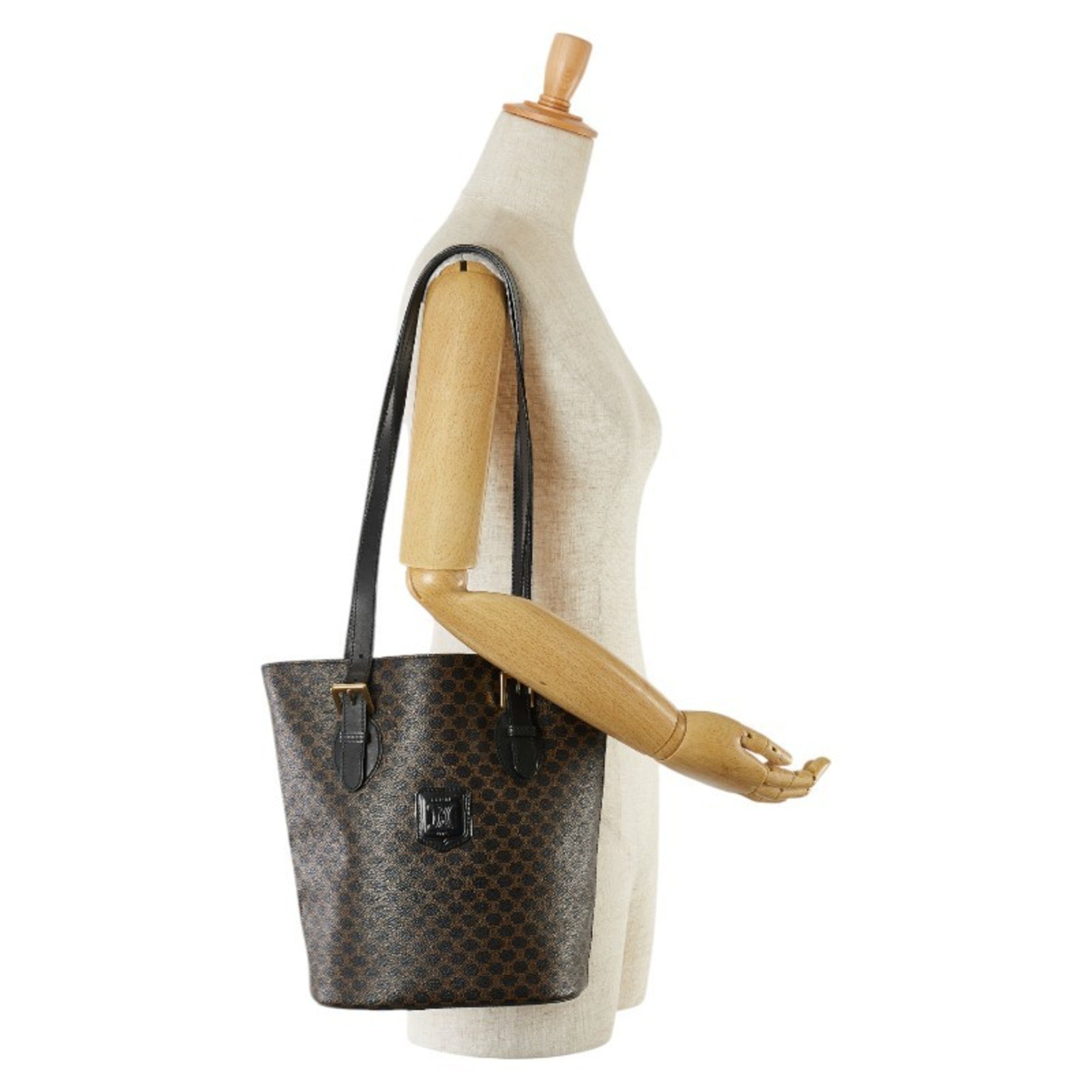 Celine Macadam Tote Bag Brown Black PVC Leather Women's CELINE