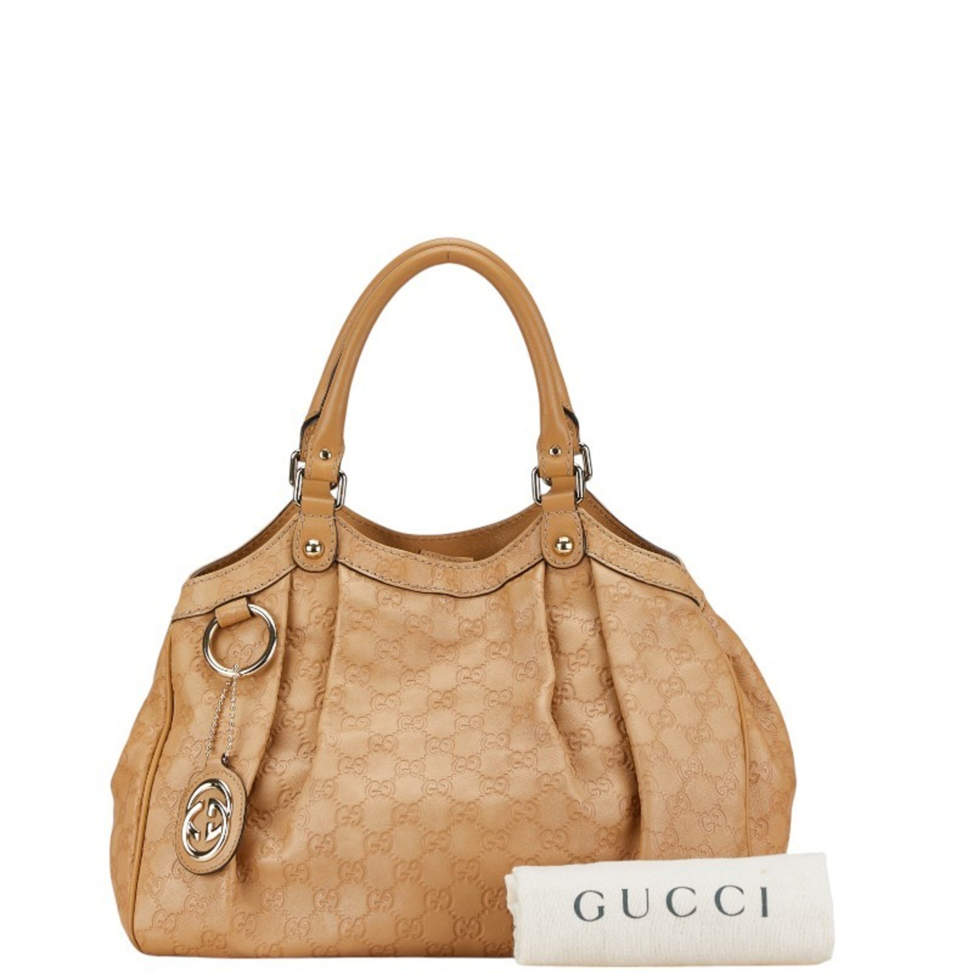 Gucci GG Canvas Sukey Handbag Tote Bag 211944 Beige Brown Leather Women's GUCCI