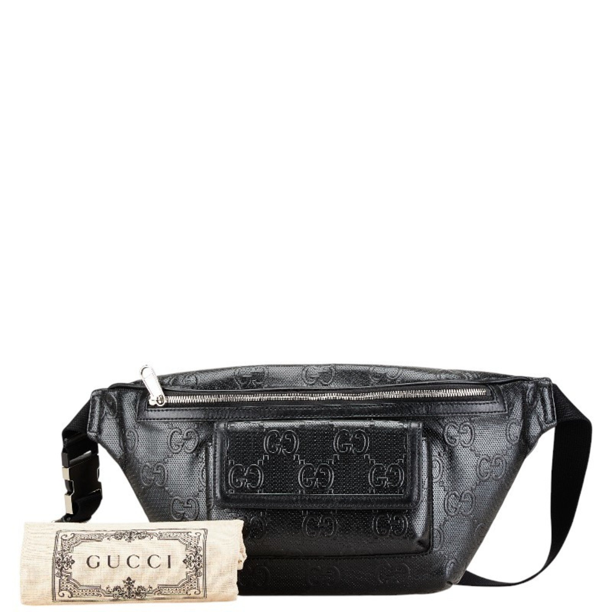 Gucci GG embossed body bag/waist bag 645093 black leather women's GUCCI