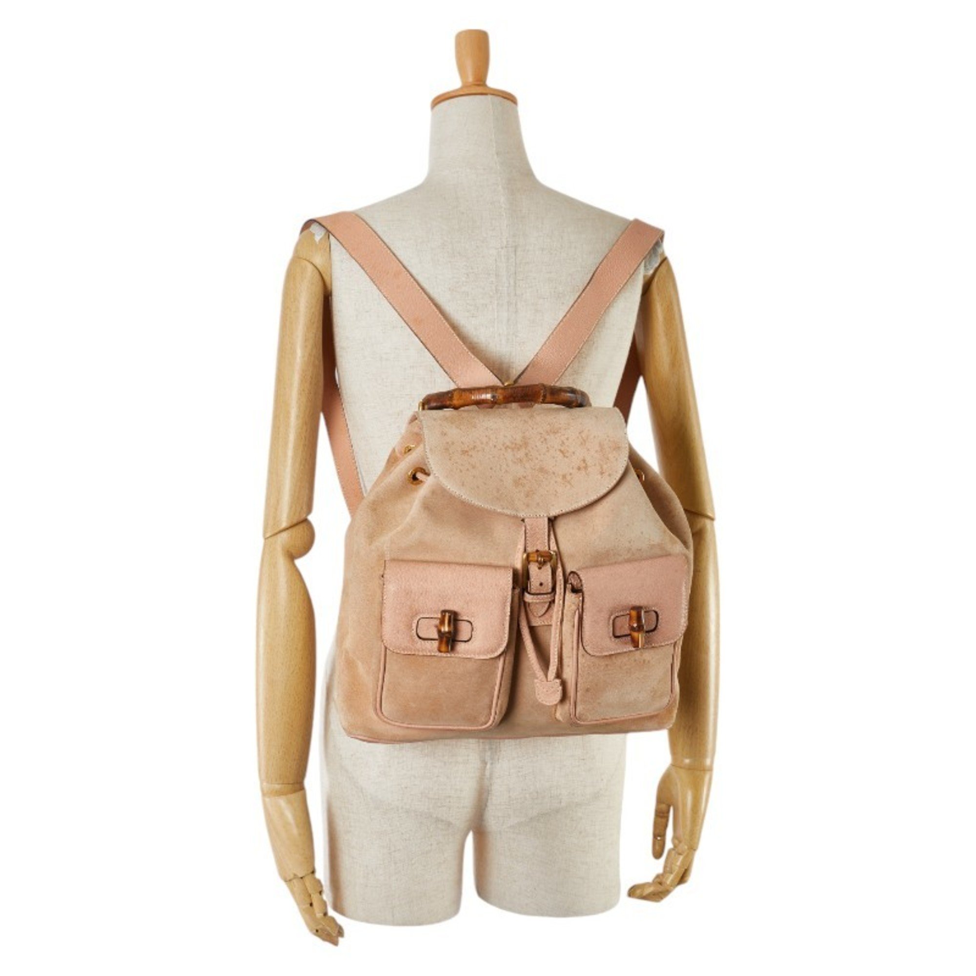 Gucci Bamboo Backpack 003 58 0016 Beige Pink Suede Leather Women's GUCCI