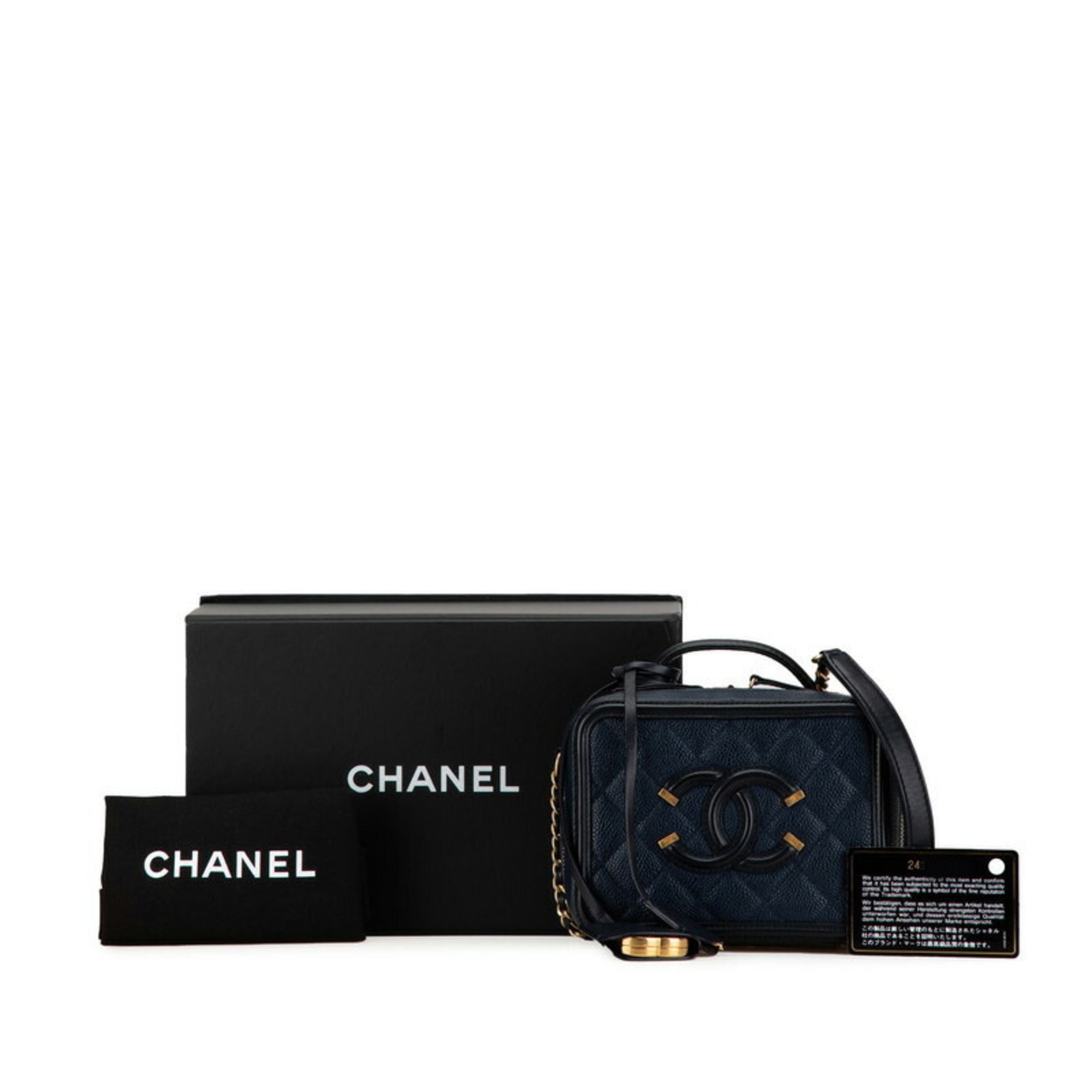 Chanel Matelasse CC Filigree Handbag Chain Shoulder Bag A93342 Navy Black Caviar Skin Women's CHANEL