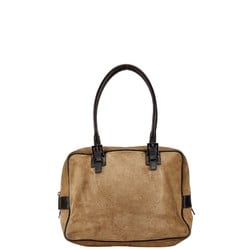 FENDI Handbag Boston Bag 8BN005 Beige Brown Suede Leather Women's