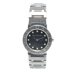 BVLGARI 12P Diamond Watch BB26SS Quartz Black Dial Stainless Steel Women's