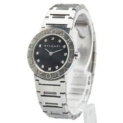 BVLGARI 12P Diamond Watch BB26SS Quartz Black Dial Stainless Steel Women's