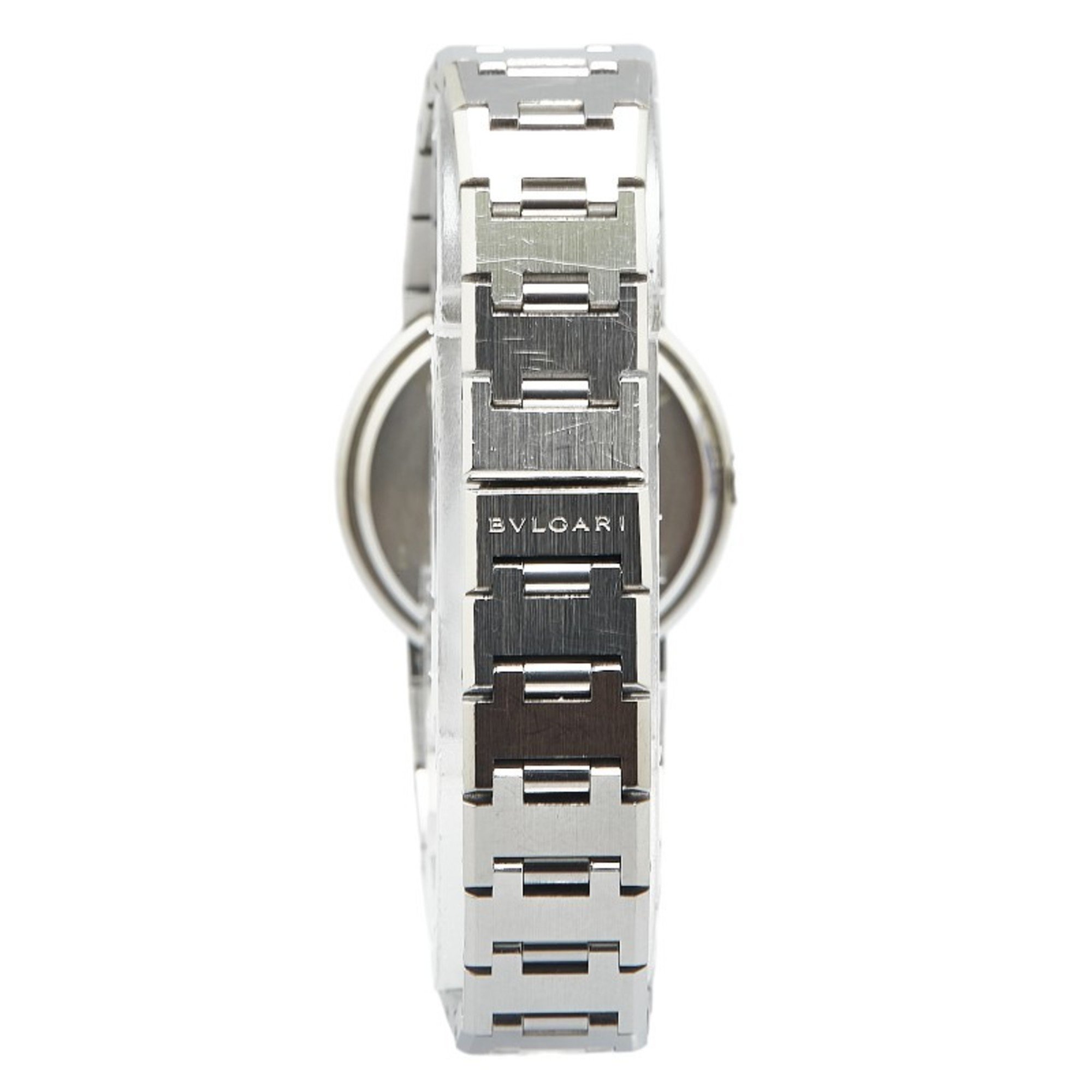 BVLGARI 12P Diamond Watch BB26SS Quartz Black Dial Stainless Steel Women's