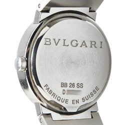 BVLGARI 12P Diamond Watch BB26SS Quartz Black Dial Stainless Steel Women's