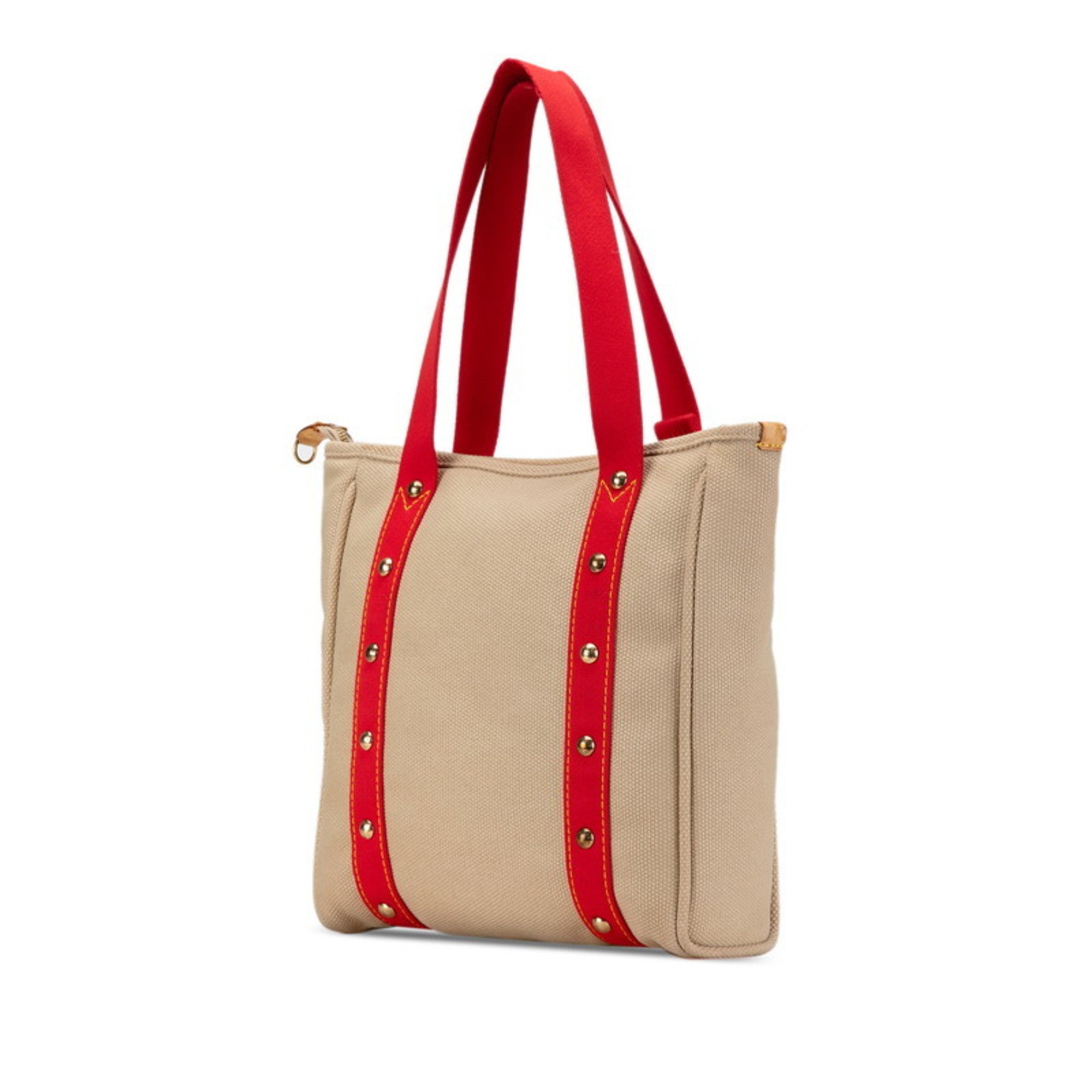 Louis Vuitton Antigua Cabas MM Tote Bag Shoulder M40035 Beige Red Canvas Women's LOUIS VUITTON