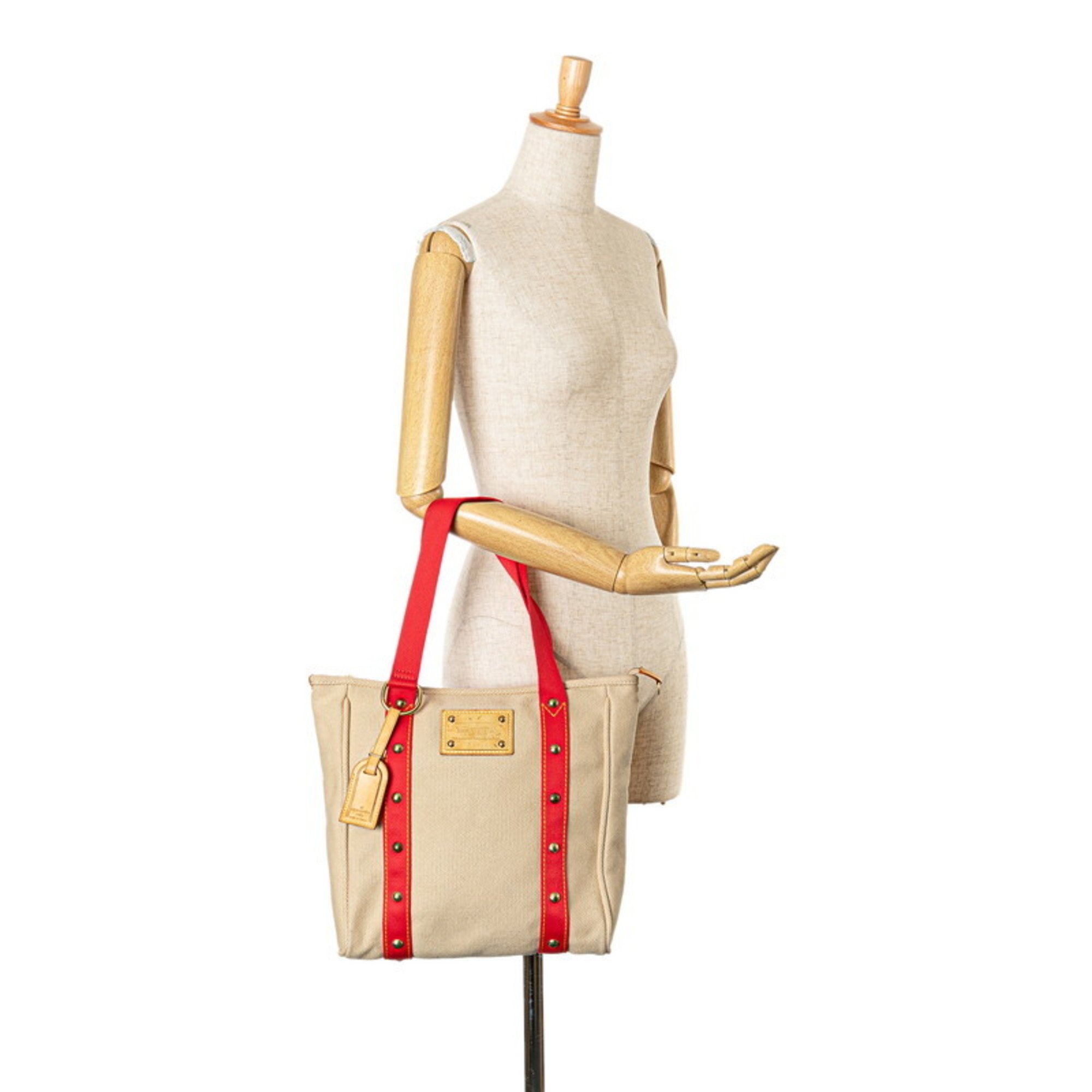 Louis Vuitton Antigua Cabas MM Tote Bag Shoulder M40035 Beige Red Canvas Women's LOUIS VUITTON