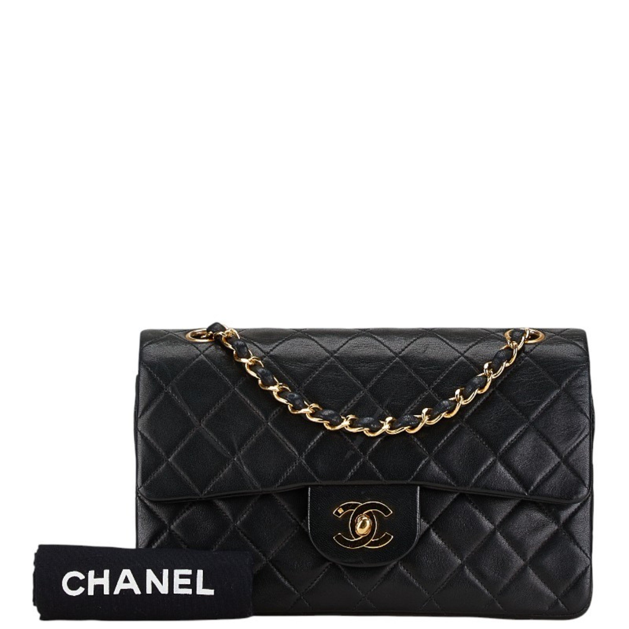 Chanel Matelasse 23 Double Flap Chain Shoulder Bag Black Lambskin Women's CHANEL