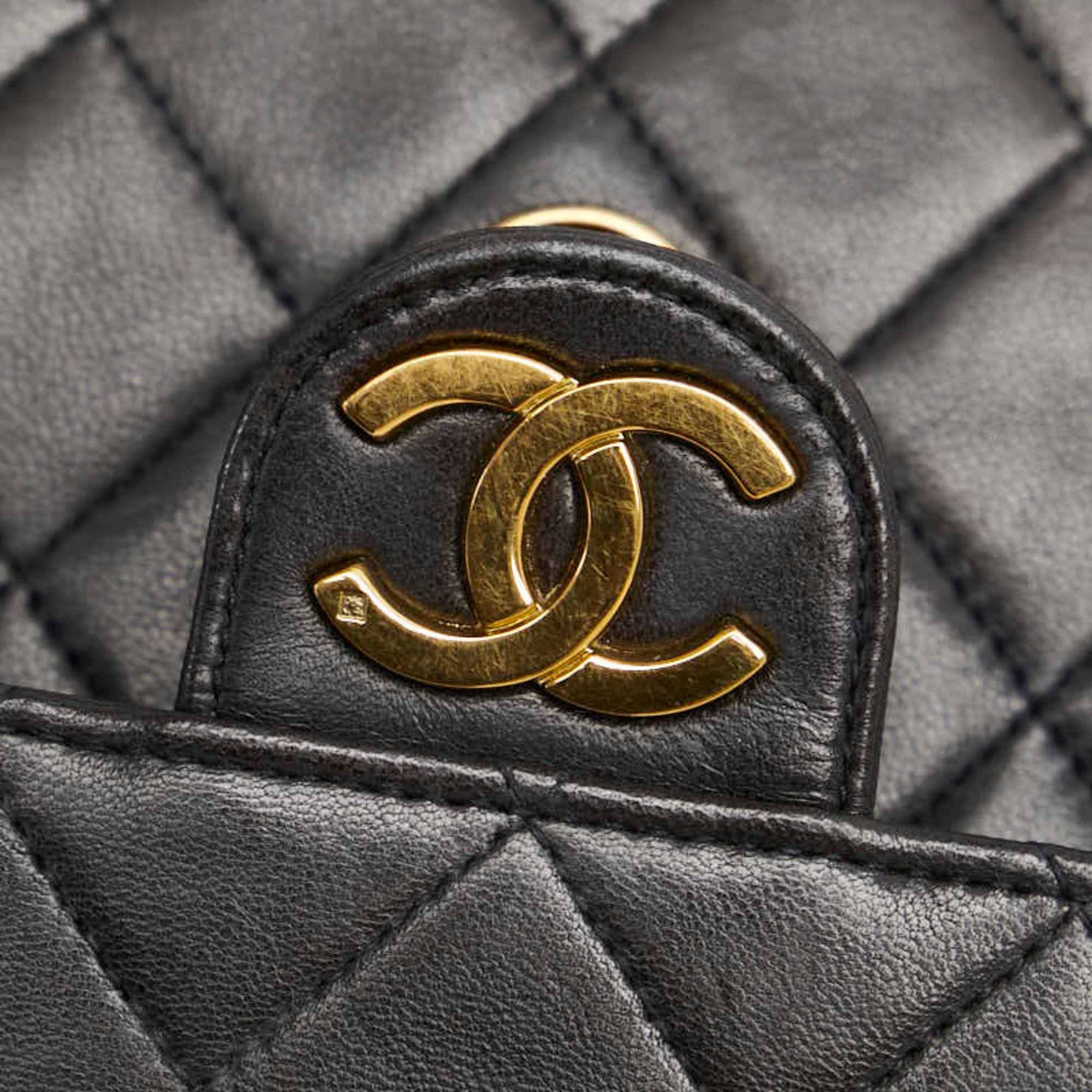 Chanel Matelasse Coco Mark Push Lock Chain Shoulder Bag Black Lambskin Women's CHANEL