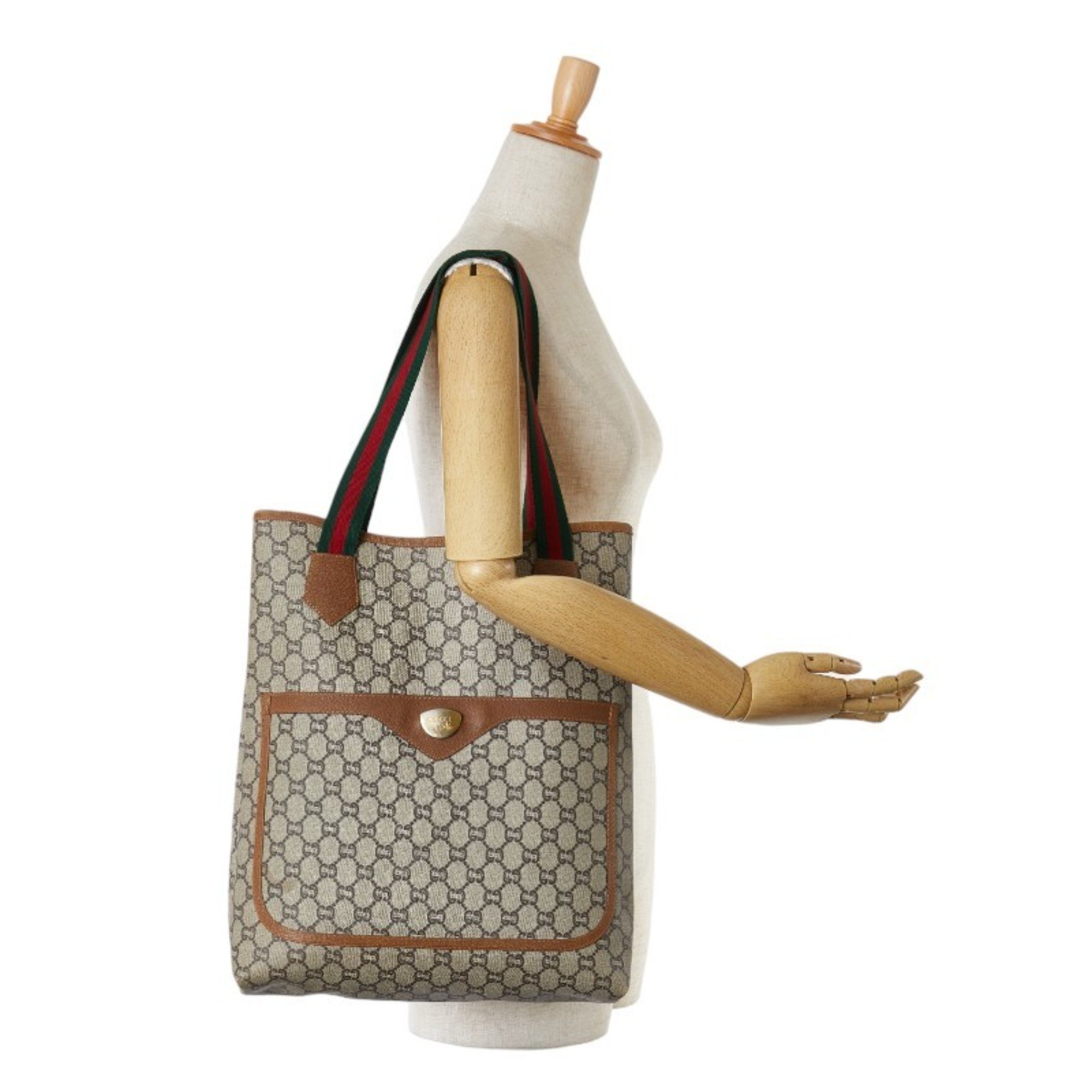 Gucci GG Plus Sherry Line Tote Bag 3902003 Beige PVC Leather Women's GUCCI