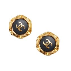 Chanel Coco Mark Octagon Earrings Gold Black Plated Plastic Women's CHANEL