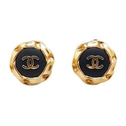 Chanel Coco Mark Octagon Earrings Gold Black Plated Plastic Women's CHANEL