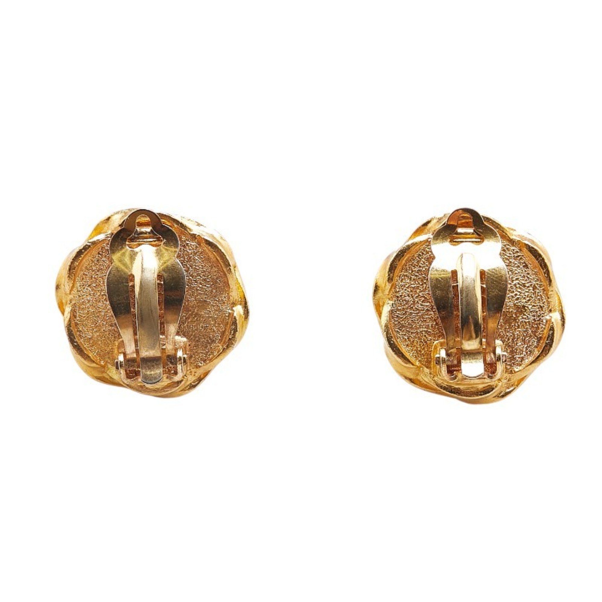 Chanel Coco Mark Octagon Earrings Gold Black Plated Plastic Women's CHANEL