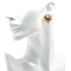 Chanel Coco Mark Octagon Earrings Gold Black Plated Plastic Women's CHANEL