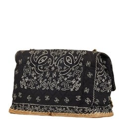 Chanel Matelasse Coco Mark Bandana Motif Chain Shoulder Bag Black White Cotton Women's CHANEL