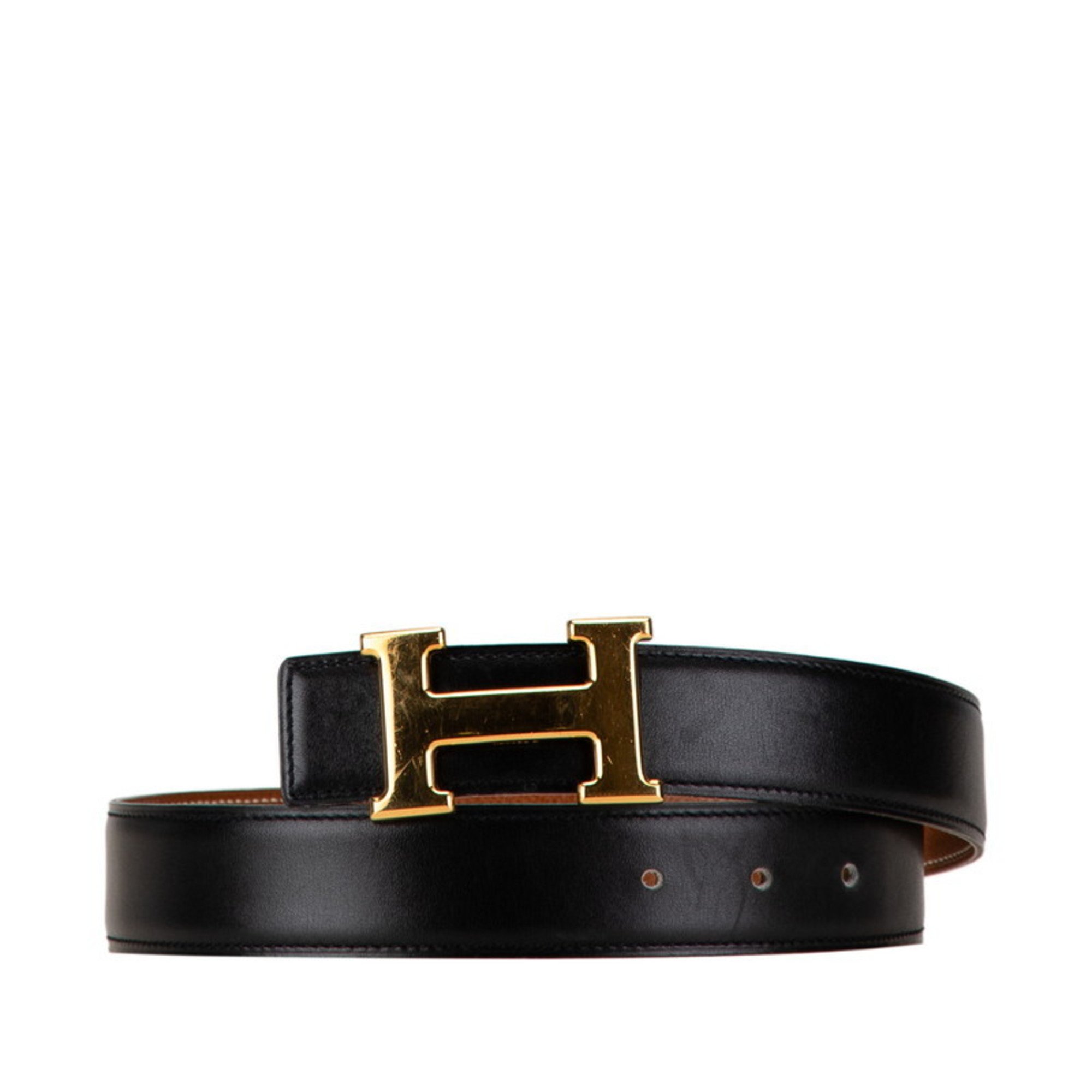 Hermes Constance H reversible belt in black box calf leather for women HERMES