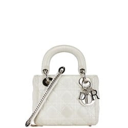 Christian Dior Dior Lady Cannage Handbag Shoulder Bag White Leather Women's