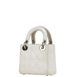 Christian Dior Dior Lady Cannage Handbag Shoulder Bag White Leather Women's