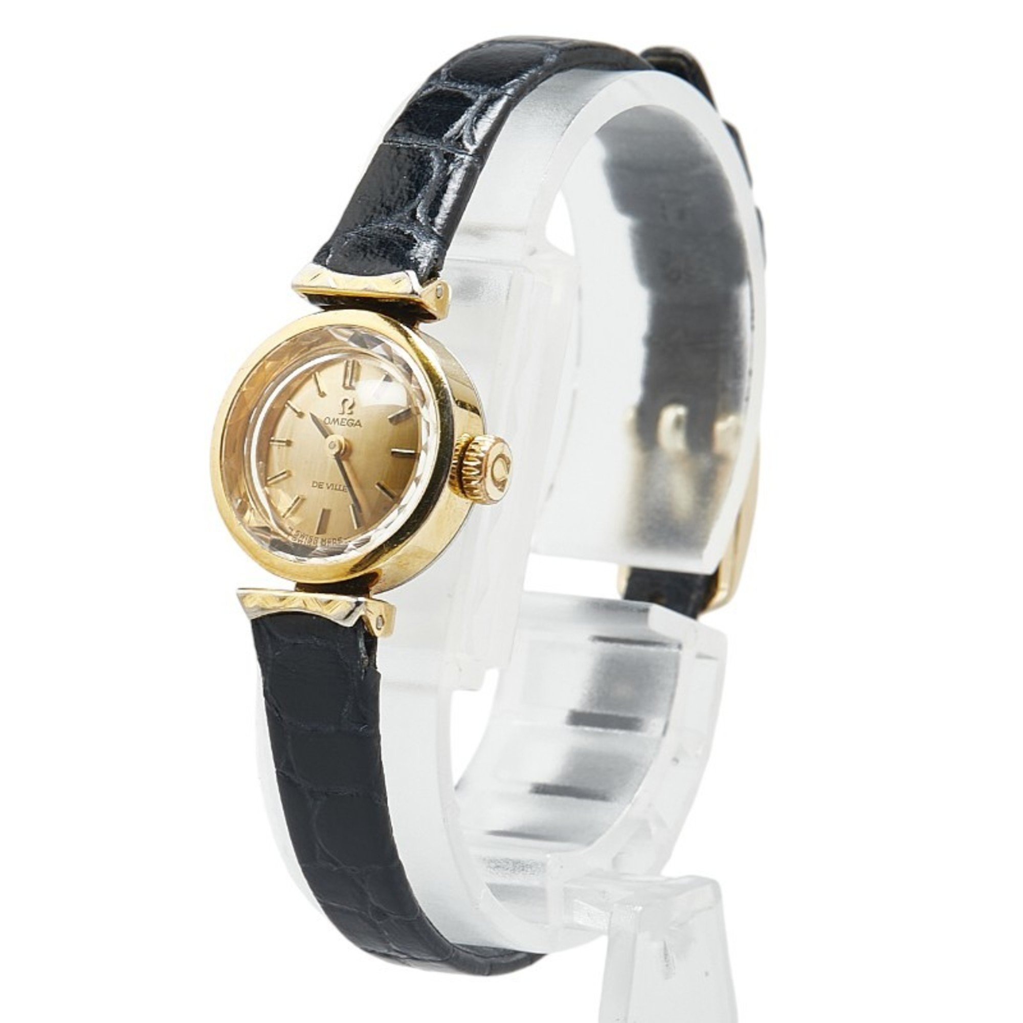 OMEGA De Ville Watch Quartz Gold Dial K18YG Yellow Leather Ladies