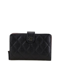 Chanel Matelasse Coco Mark Bi-fold Wallet Black Silver Caviar Skin Women's CHANEL