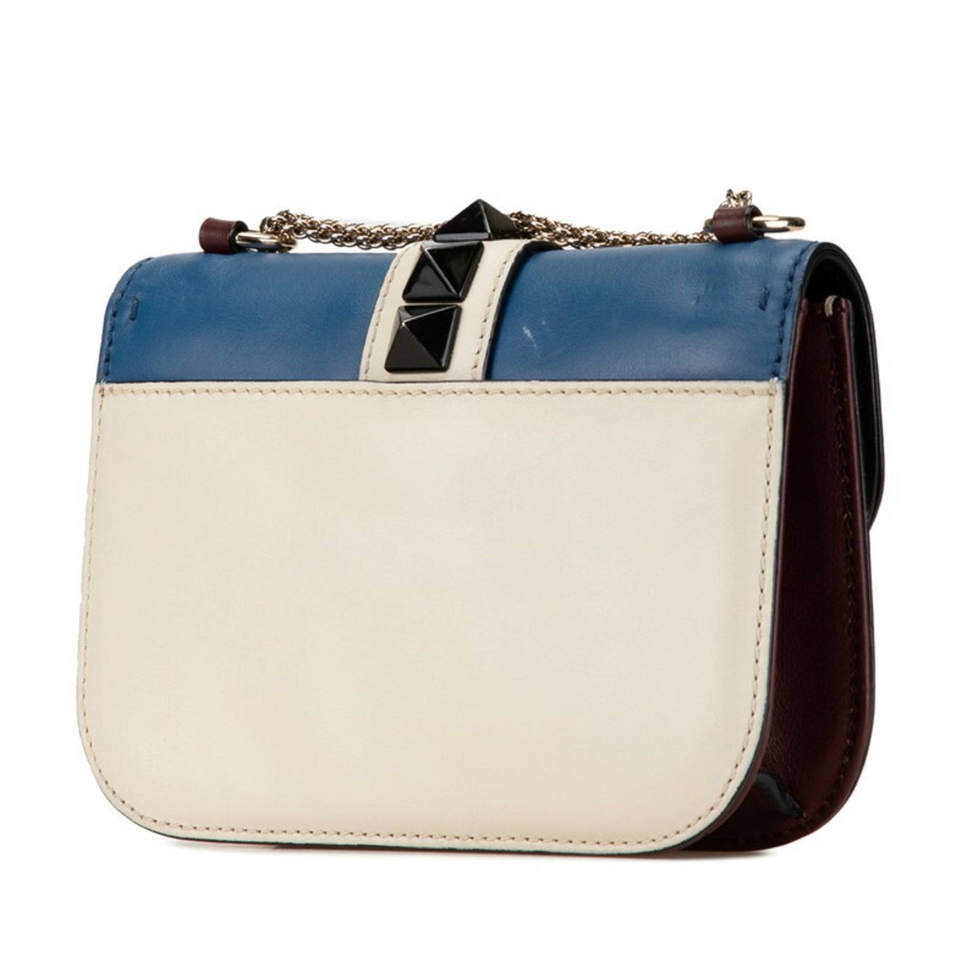 Valentino Rockstud Chain Shoulder Bag White Blue Black Leather Women's