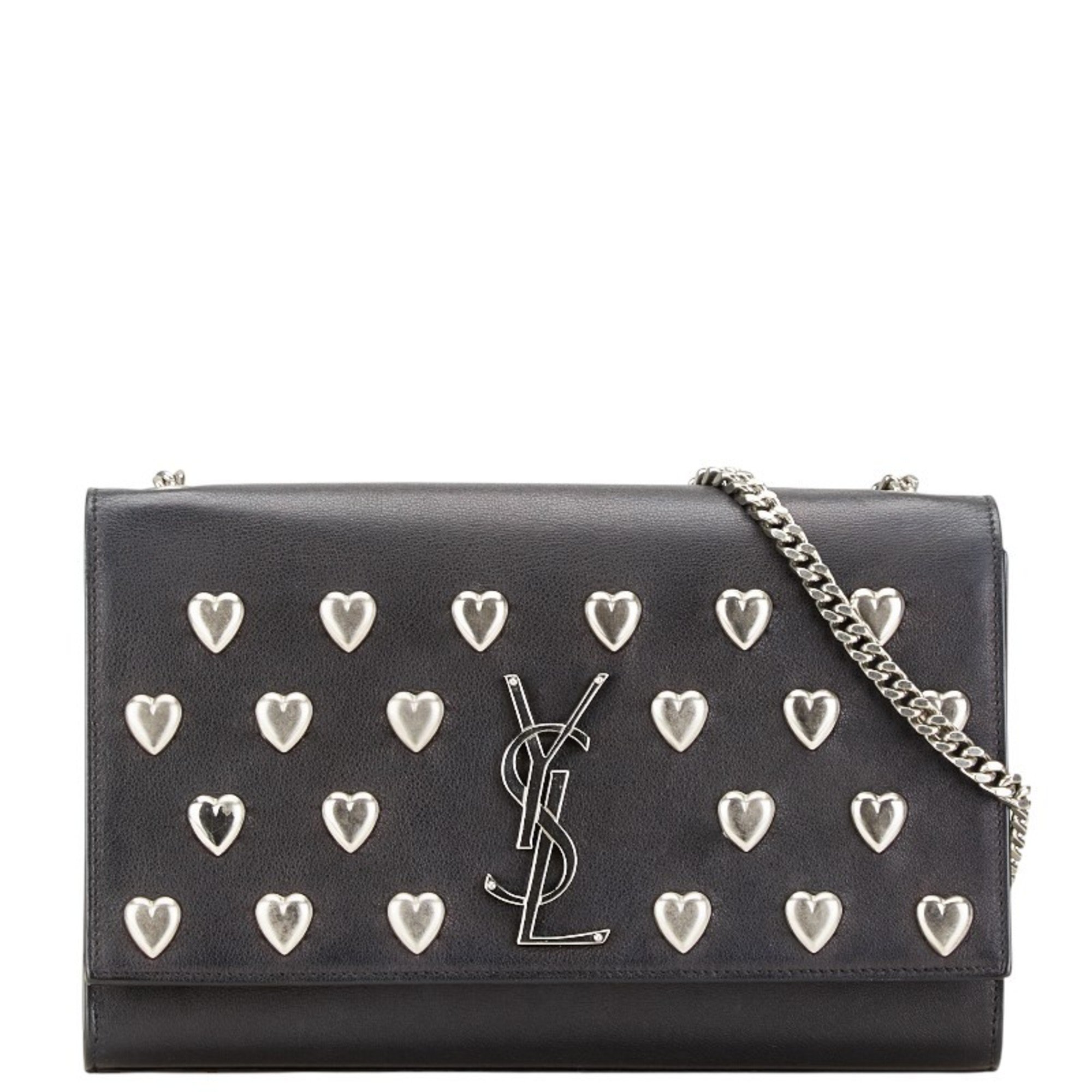 Saint Laurent Kate Heart Motif Stud Chain Shoulder Bag Black Silver Leather Women's SAINT LAURENT